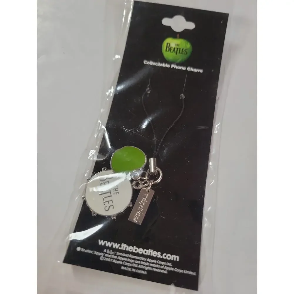The Beatles White Drum Logo & Green Apple (2007) Cell Phone Charm Keychain